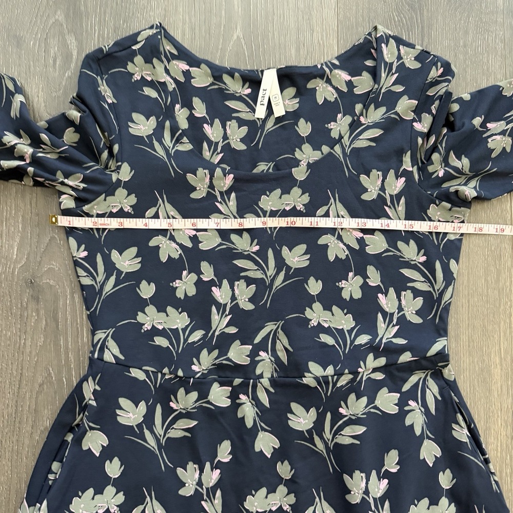 Pact Fit & Flare Midi Dress Size M Blue Floral Organic Cotton Short Sleeve - Picture 7 of 11